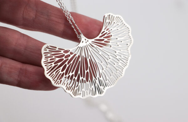 Sterling Silver Ginkgo Leaf Statement Pendant