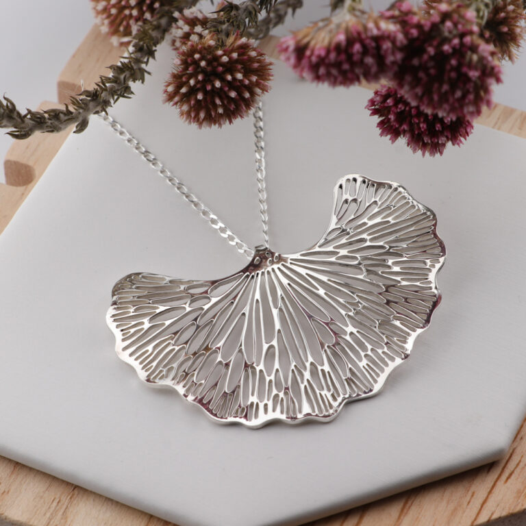 Sterling Silver Ginkgo Leaf Statement Pendant