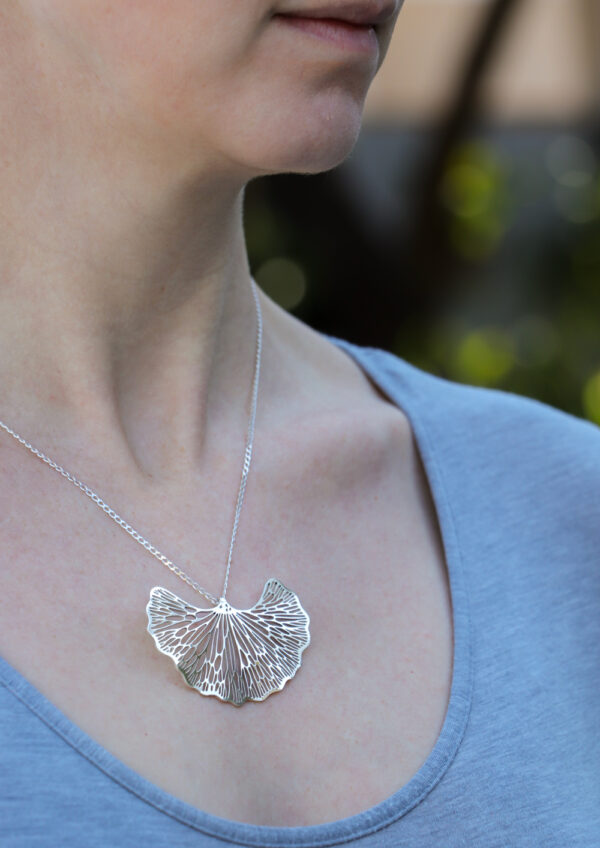 Sterling Silver Ginkgo Leaf Pendant - Statement