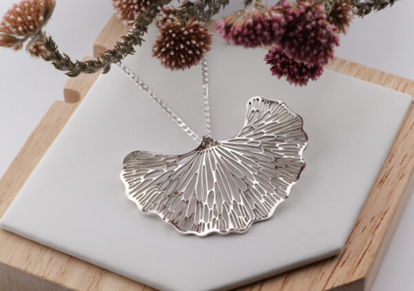 Sterling Silver Ginkgo Leaf Statement Pendant