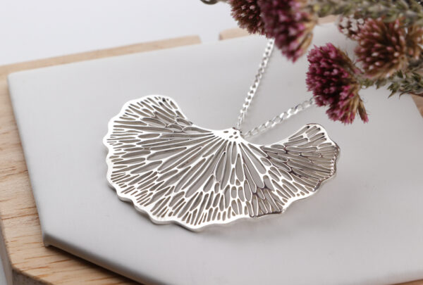 Sterling Silver Ginkgo Leaf Statement Pendant