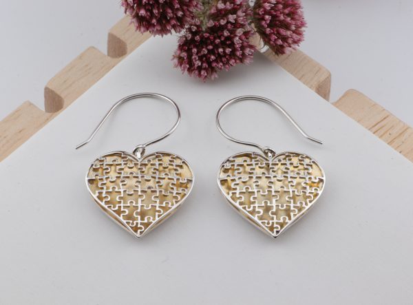 Sterling Silver Puffy Heart Puzzle Earrings Dangle / Chandelier Sterling Silver Puffy Heart Puzzle Earrings