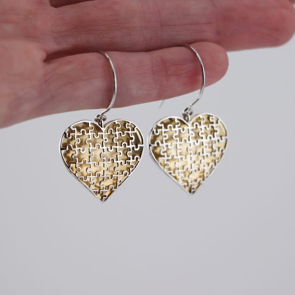 Sterling Silver Puffy Heart Puzzle Earrings Dangle / Chandelier Sterling Silver Puffy Heart Puzzle Earrings
