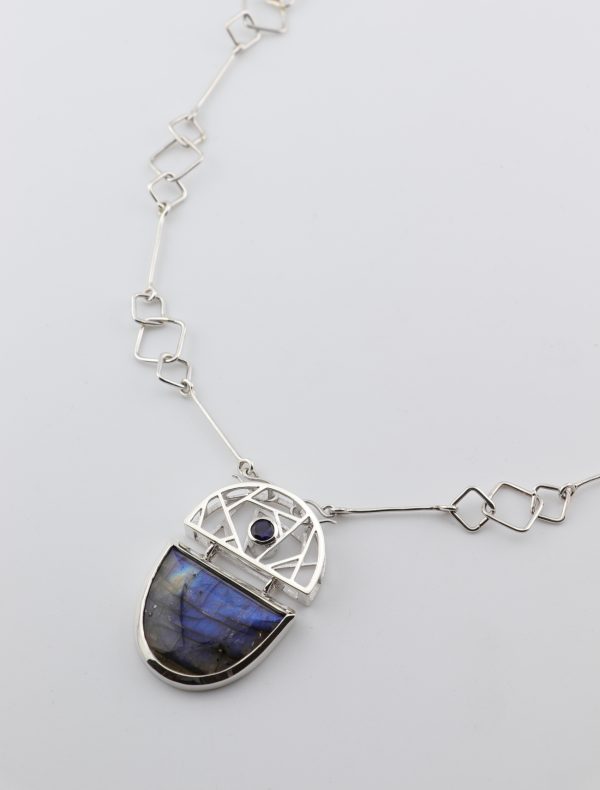 Handmade Sterling Silver Labradorite & Iolite Geometric Necklace