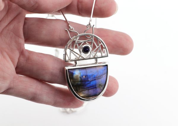 Handmade Sterling Silver Labradorite & Iolite Geometric Necklace