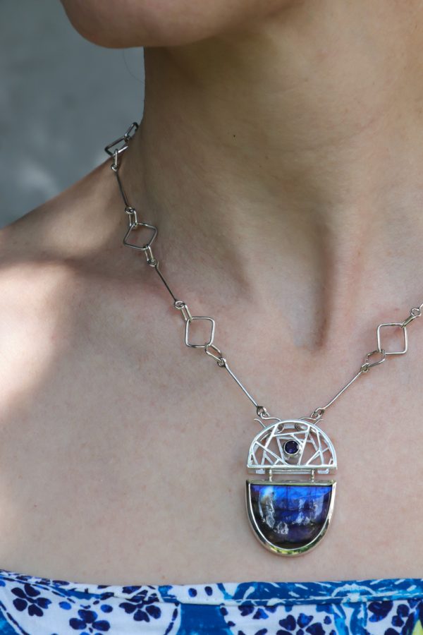 Handmade Sterling Silver Labradorite & Iolite Geometric Necklacev