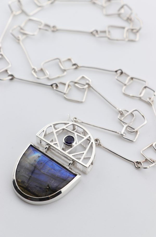 Handmade Sterling Silver Labradorite & Iolite Geometric Necklace