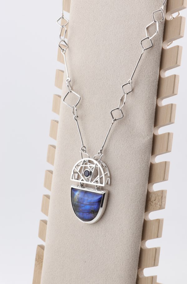 Handmade Sterling Silver Labradorite & Iolite Geometric Necklace