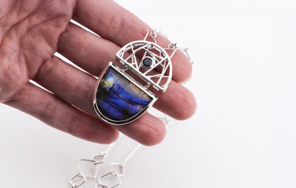 Handmade Sterling Silver Labradorite & Iolite Geometric Necklace