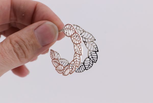 Sterling Silver Handmade Leaf Hoop Earrings