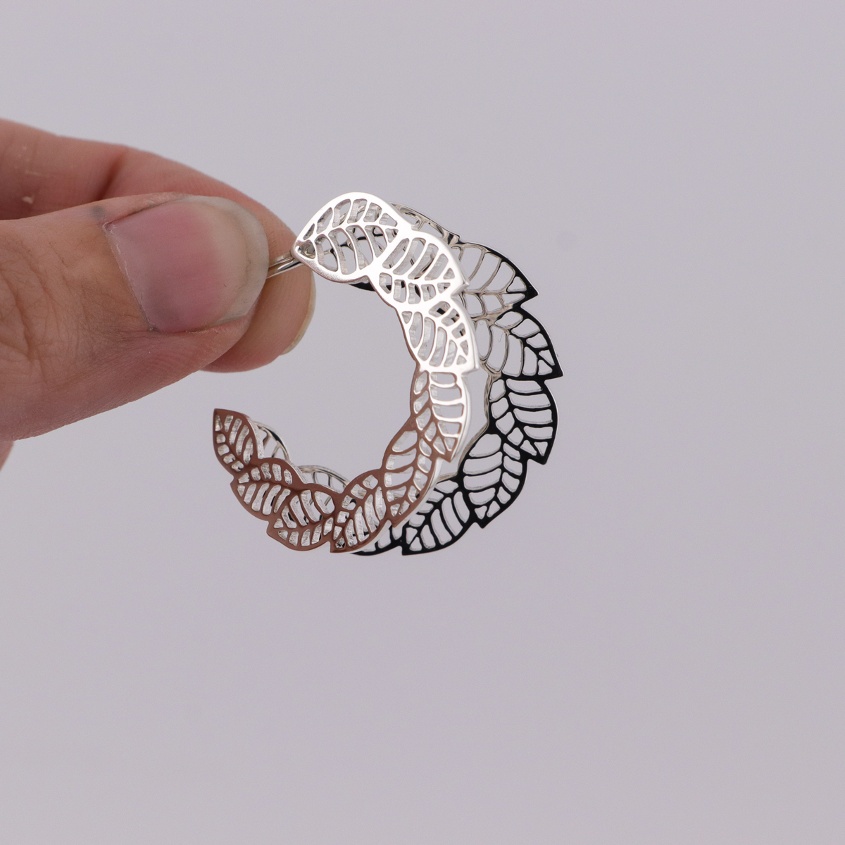 Sterling Silver Handmade Leaf Hoop Earrings