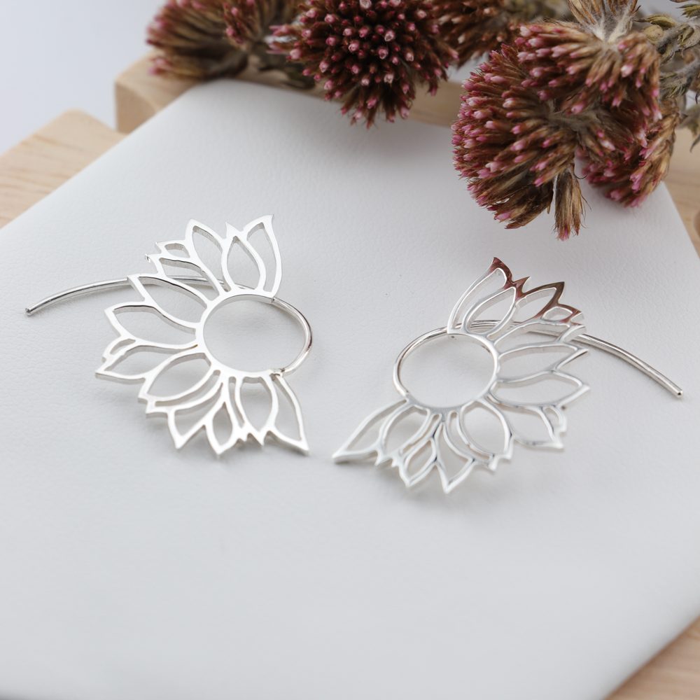 Sterling Silver Half-Sunflower Earrings