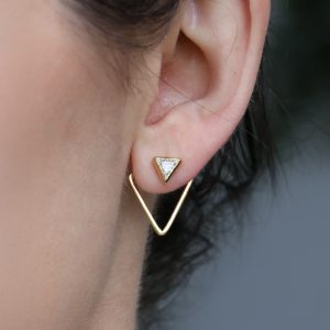 Sterling Silver & Gold-Plated Triangle Lab Diamond Earrings – Stud + Jacket Set