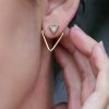 Sterling Silver & Gold-Plated Triangle Lab Diamond Earrings – Stud + Jacket Set Earrings