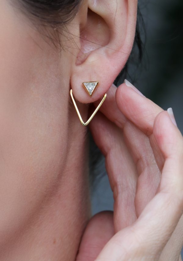 Sterling Silver & Gold-Plated Triangle Lab Diamond Earrings – Stud + Jacket Set Earrings