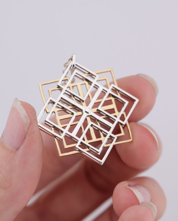 Sterling Silver Triple Layered Square Pendant