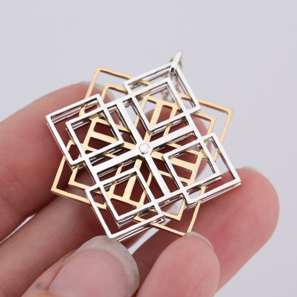 Sterling Silver Triple Layered Square Pendant