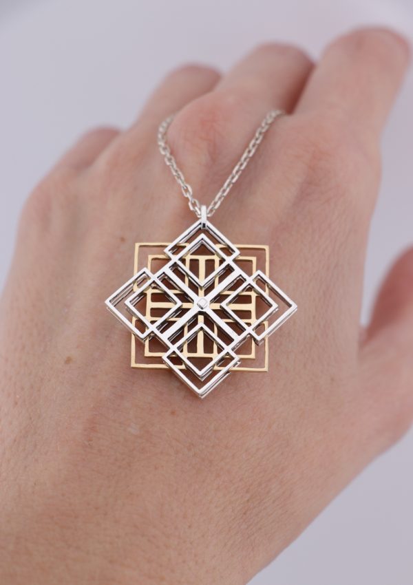 Sterling Silver Triple Layered Square Pendant