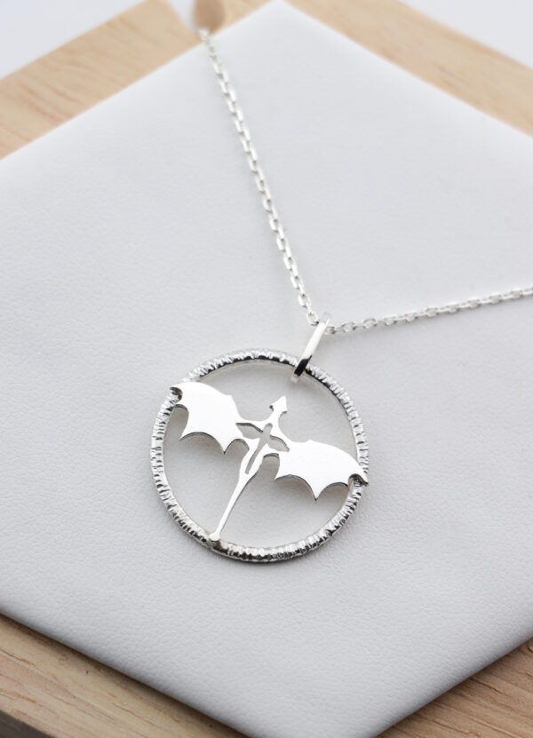 Fourth Wing Dragon Pendant – Handmade, Sterling Silver