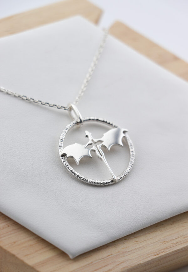Fourth Wing Dragon Pendant – Handmade, Sterling Silver