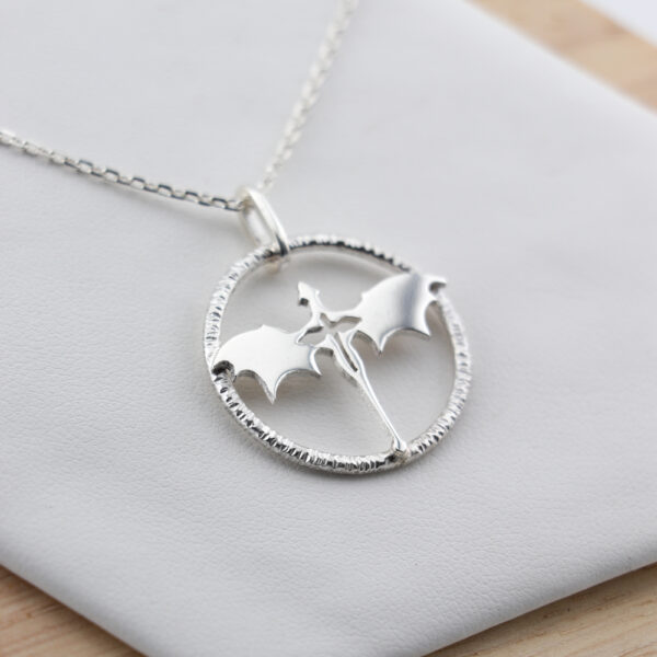 Fourth Wing Dragon Pendant – Handmade, Sterling Silver