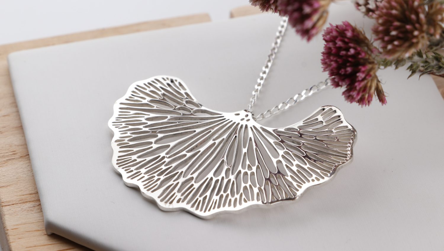 Sterling Silver Ginkgo Leaf Statement Pendant